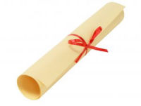 rolled certificate with red ribbon